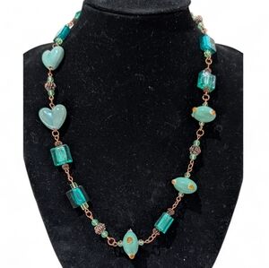 Handmade Ceramic, Glass & Crystal Beaded Coppertone Necklace